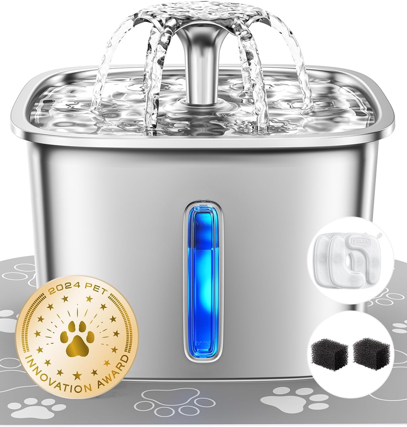 Veken Stainless Steel Cat Water Fountain